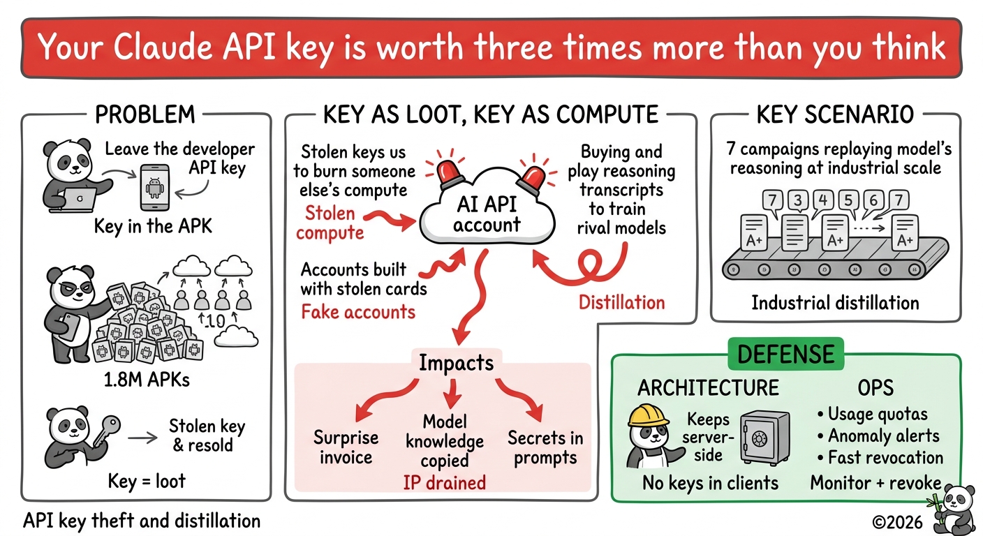 Sketchnote : clés API Claude et distillation